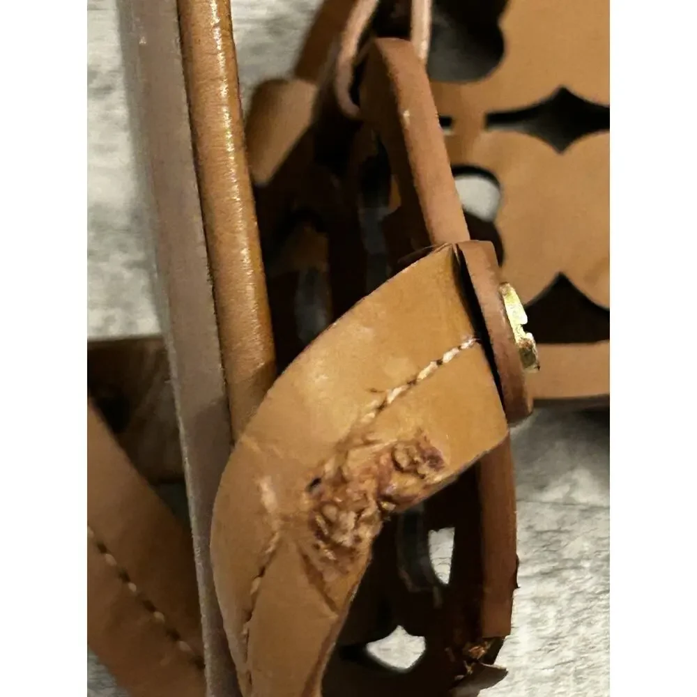 Tory Burch Miller Leather Logo Brown Sandals Thong Leather Sz 8